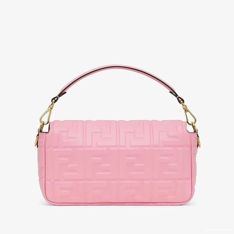 Affordable Bag Pink FF Baguette Medium Leather Motif Fendi In Nappa 0801